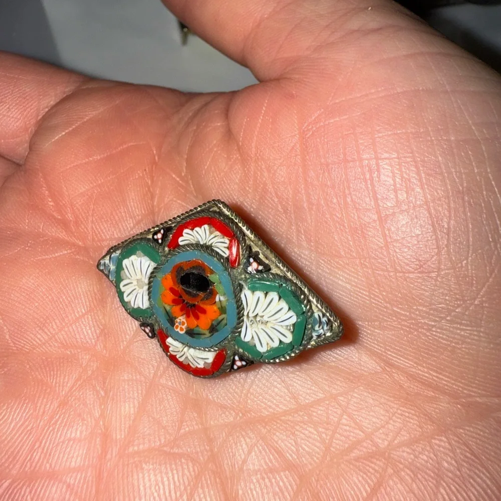 Vintage Red‎ and Orange Brooches with Intricate Metalwork